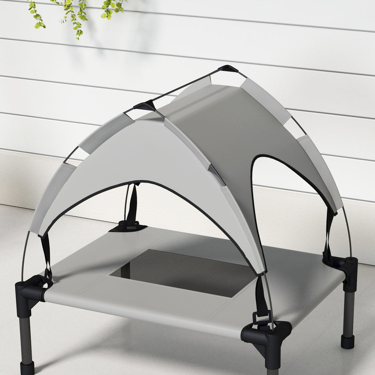 Elevated Dog Bed with Canopy, Pet Bed, Outdoor Dog Lounger with Roof, Breathable, for Mini and Small Dogs Light Gray Oxford 61 x 46 x 63 cm