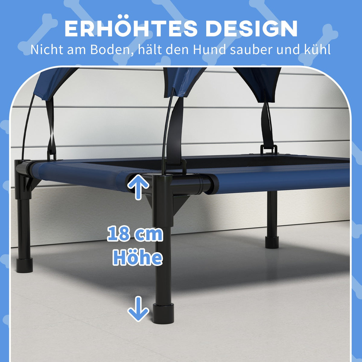 Elevated Dog Bed with Canopy, Pet Bed, Outdoor Dog Lounger with Roof, Breathable, for Small and Medium Dogs Dark Blue Oxford 76 x 61 x 69.5 cm