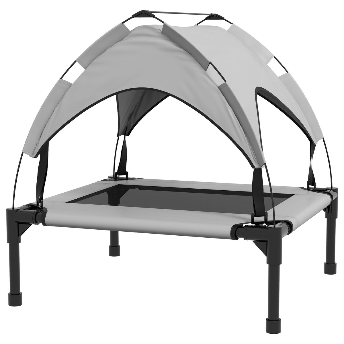 Elevated Dog Bed with Canopy, Pet Bed, Outdoor Dog Lounger with Roof, Breathable, for Small and Medium Dogs Light Gray Oxford 76 x 61 x 69.5 cm