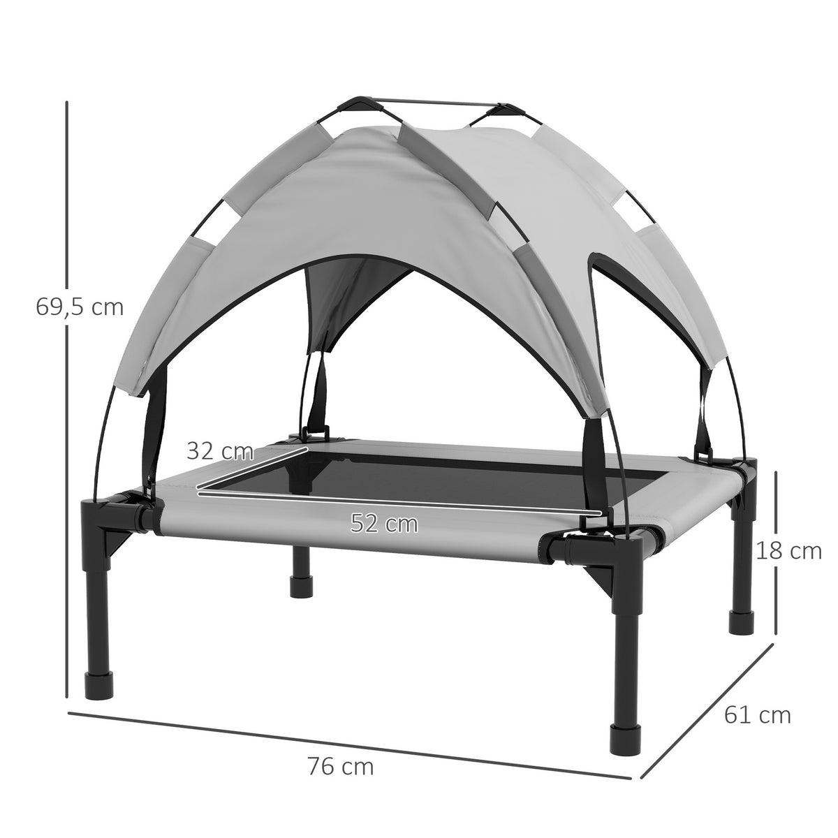 Elevated Dog Bed with Canopy, Pet Bed, Outdoor Dog Lounger with Roof, Breathable, for Small and Medium Dogs Light Gray Oxford 76 x 61 x 69.5 cm