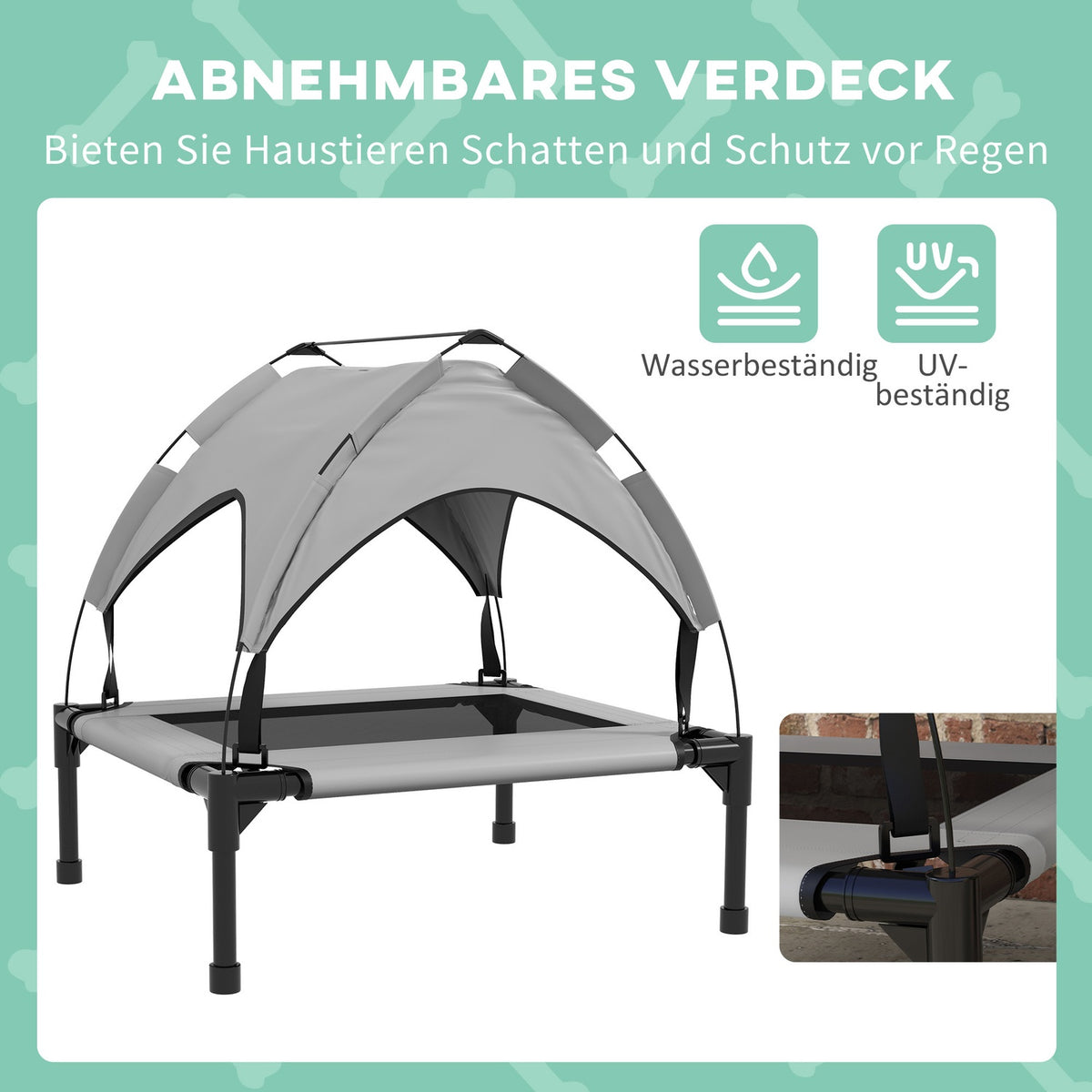 Elevated Dog Bed with Canopy, Pet Bed, Outdoor Dog Lounger with Roof, Breathable, for Small and Medium Dogs Light Gray Oxford 76 x 61 x 69.5 cm