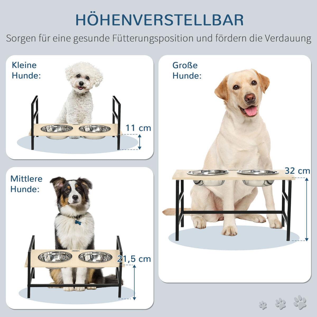 Elevated Dog Bowl Stainless Steel Feeding Bowl With Feeding Stand, Dog Mat, Adjustable For All Dogs