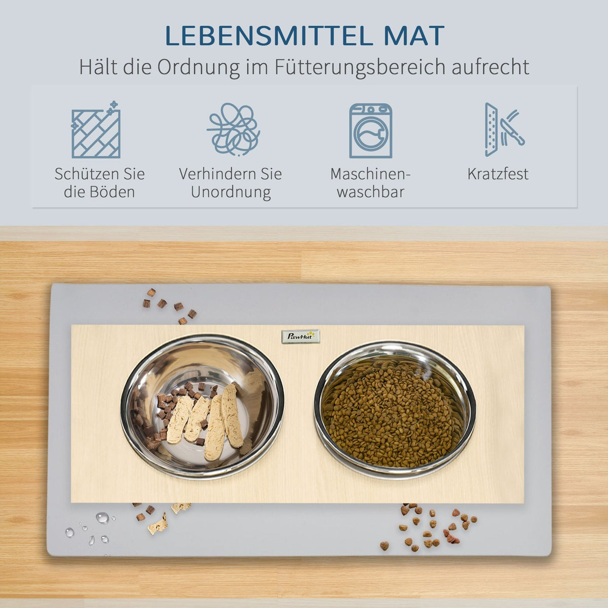 Elevated Dog Bowl Stainless Steel Feeding Bowl With Feeding Stand, Dog Mat, Adjustable For All Dogs