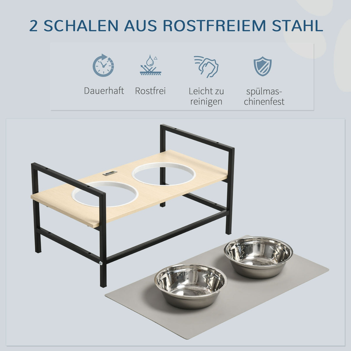 Elevated Dog Bowl Stainless Steel Feeding Bowl With Feeding Stand, Dog Mat, Adjustable For All Dogs