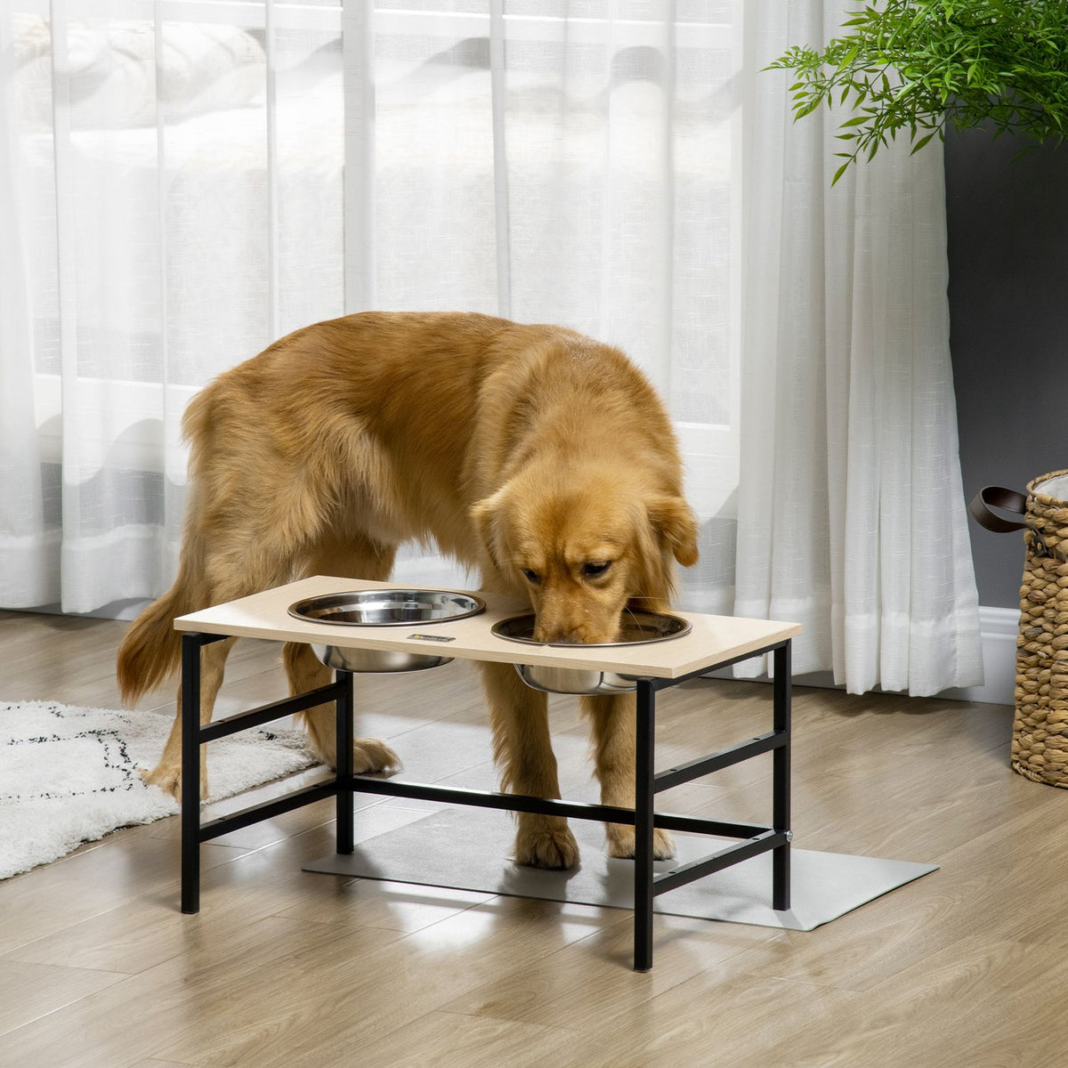 Elevated Dog Bowl Stainless Steel Feeding Bowl With Feeding Stand, Dog Mat, Adjustable For All Dogs