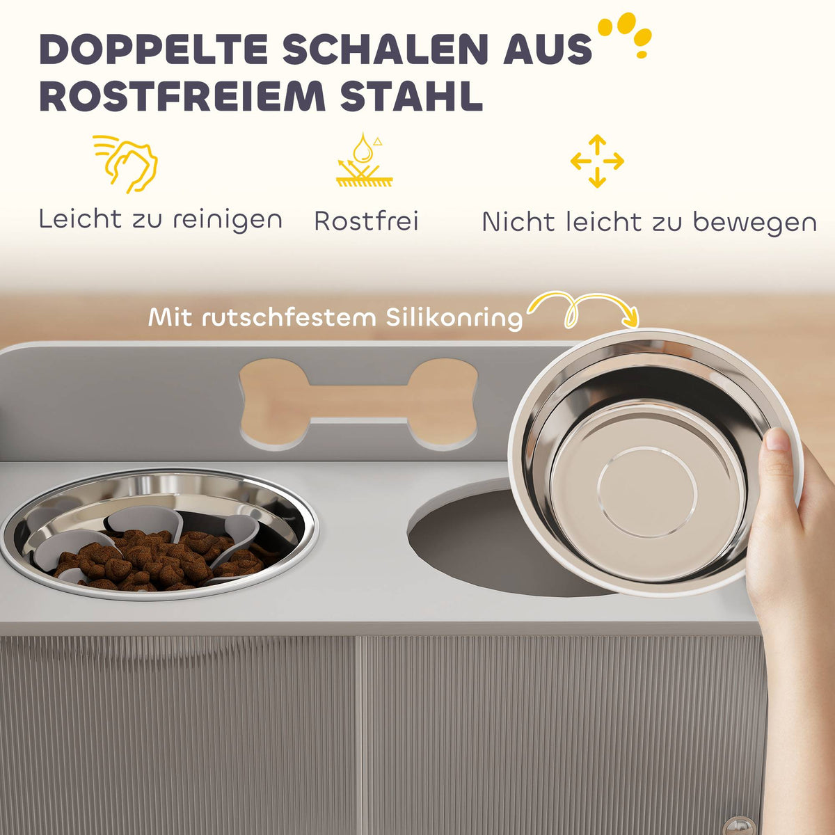 Elevated Dog Feeding Station with 2 Bowls, MDF & Stainless Steel