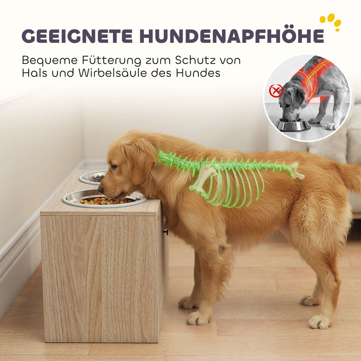 Elevated Dog Feeding Station with 2 Stainless Steel Bowls, Storage Cabinet