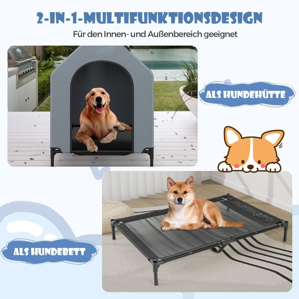 Elevated Dog House & Bed, Breathable Mesh, 75x110x106 cm