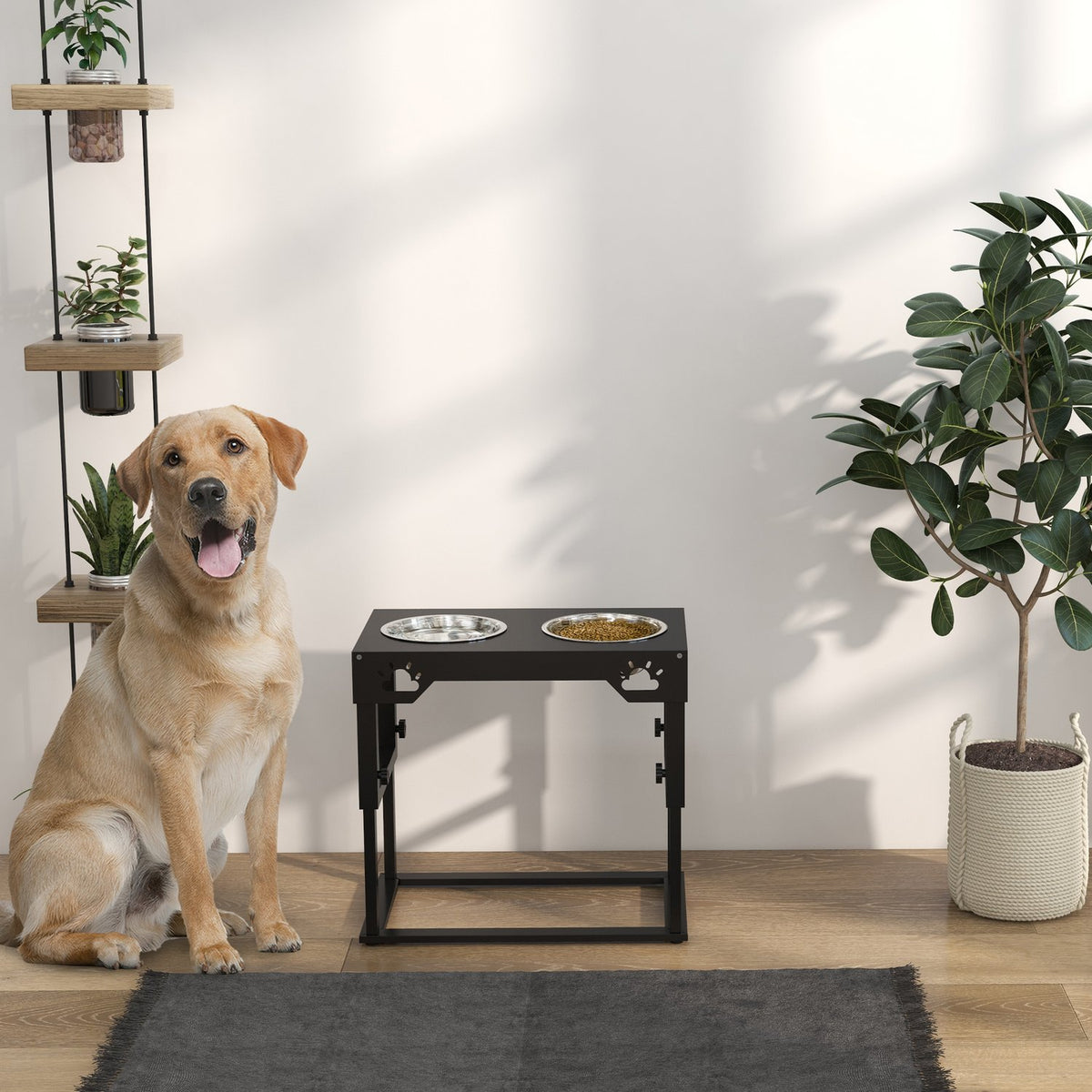 Elevated Feeding Station 1L Feeding Bowl, Height-Adjustable Stainless Steel Dog Bowl, 2 Bowls, Black