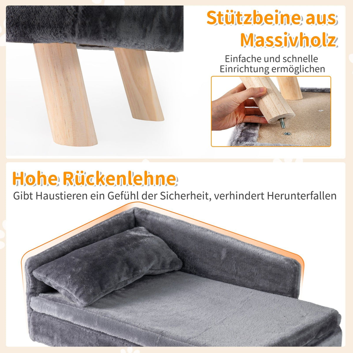 Elevated Pet Sofa Bed with Removable Cushion, Gray