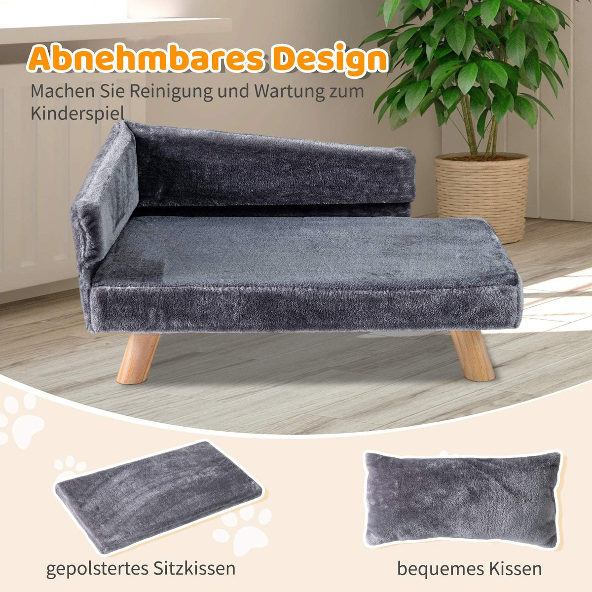 Elevated Pet Sofa Bed with Removable Cushion, Gray