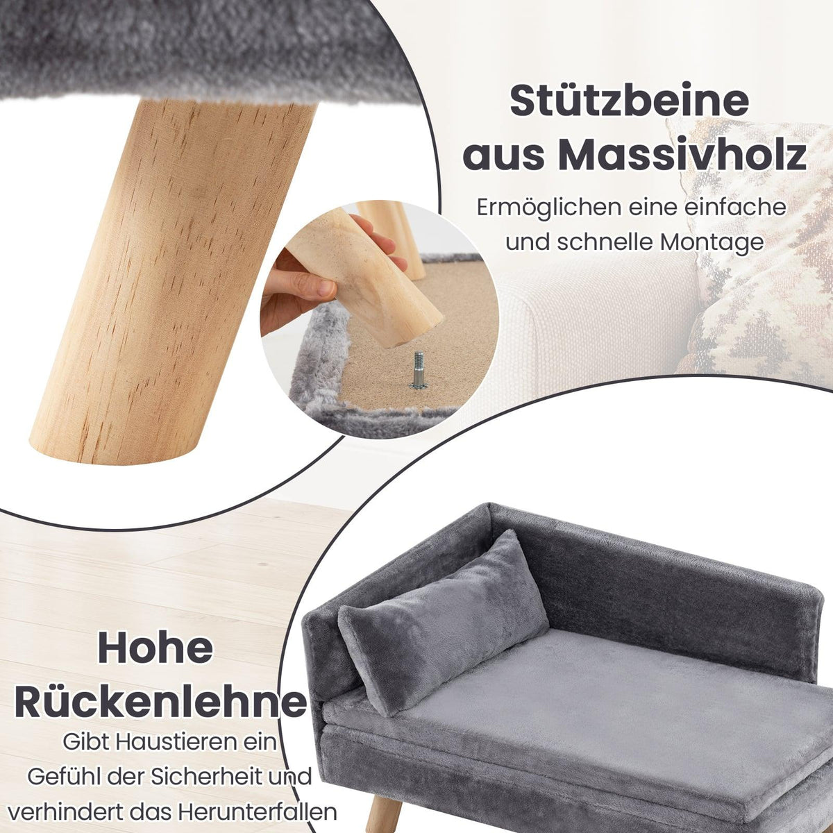 Elevated Pet Sofa for Small & Medium Dogs, Cats, Gray