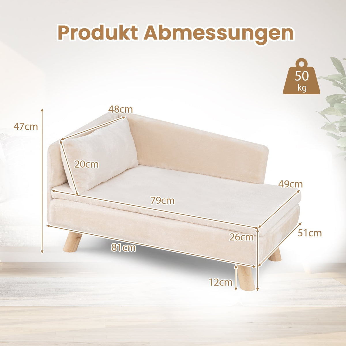 Elevated Pet Sofa for Small & Medium Dogs, Cats, White
