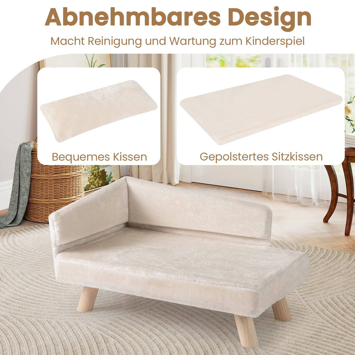 Elevated Pet Sofa for Small & Medium Dogs, Cats, White