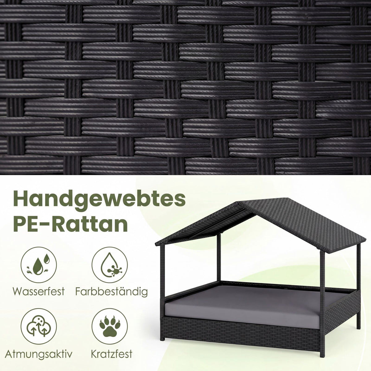 Elevated Rattan Dog Sofa with Canopy for Pets Up to 60kg