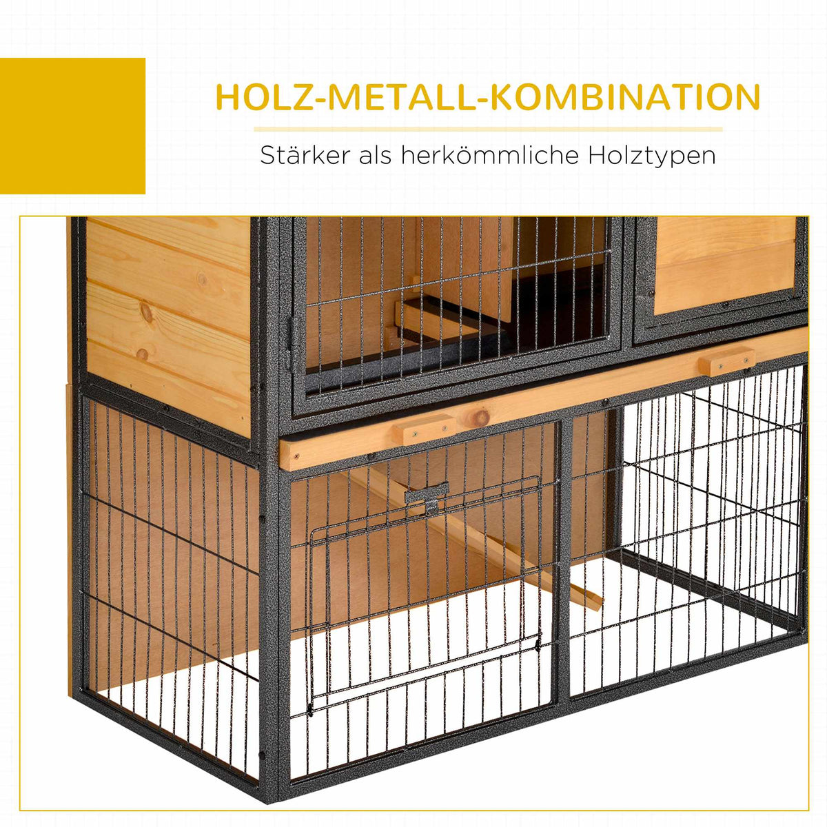 Elevated Small Animal Cage, Lockable Wood-Metal, 89.5x45x81 cm