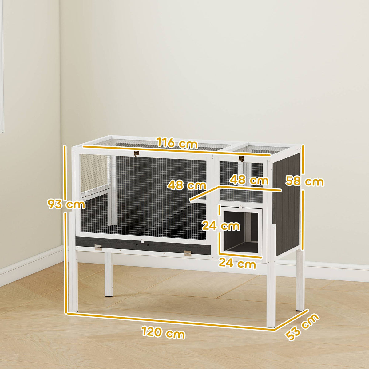 Elevated Small Pet Hutch for Rabbits & Hamsters, Wood & Metal