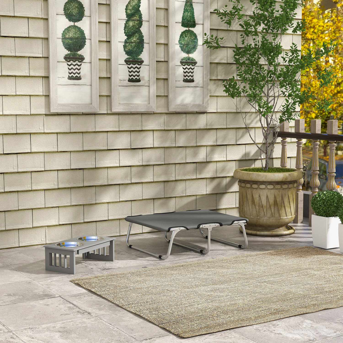 Elevated dog bed, outdoor pet bed, dog lounger for small dogs up to 10 kg, Oxford, gray 71 x 58 x 20 cm