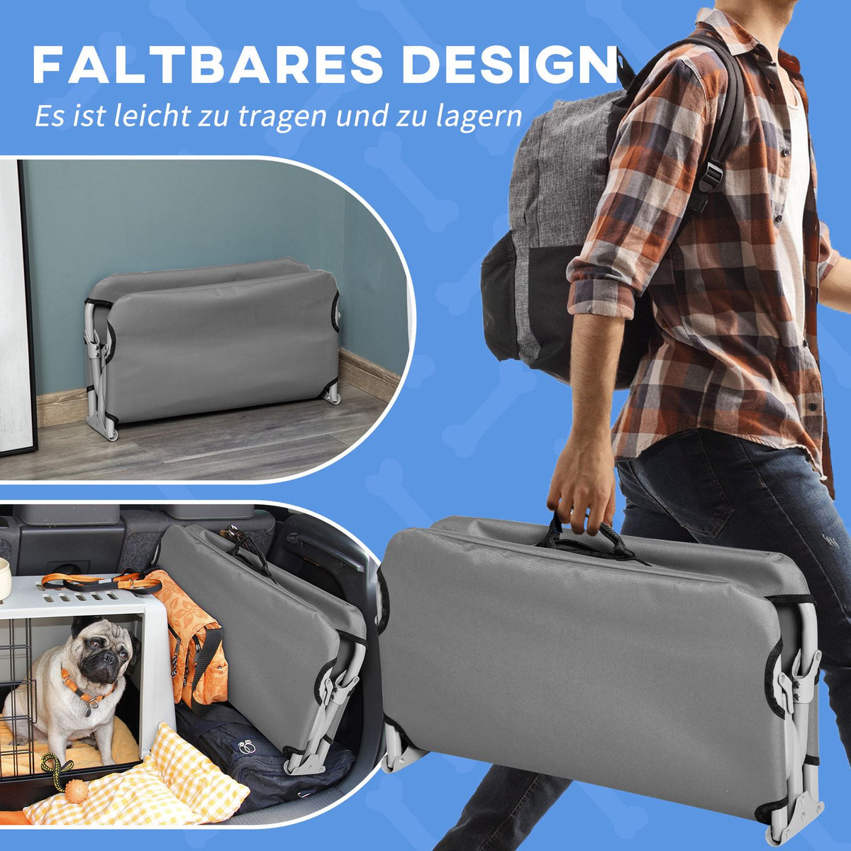 Elevated dog bed, outdoor pet bed, dog lounger for small dogs up to 10 kg, Oxford, gray 71 x 58 x 20 cm
