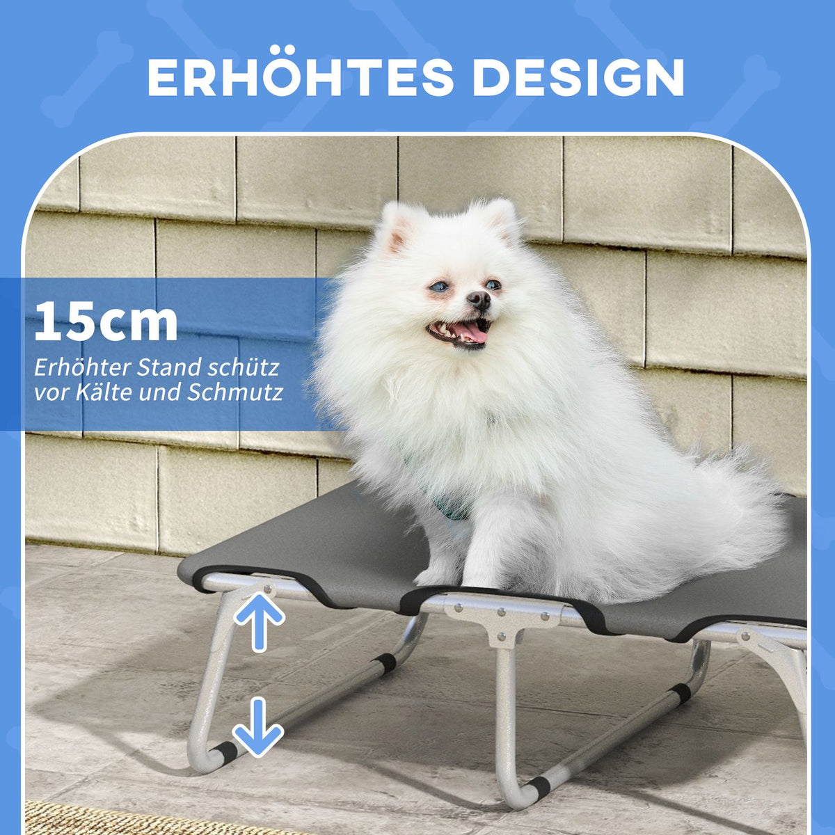 Elevated dog bed, outdoor pet bed, dog lounger for small dogs up to 10 kg, Oxford, gray 71 x 58 x 20 cm
