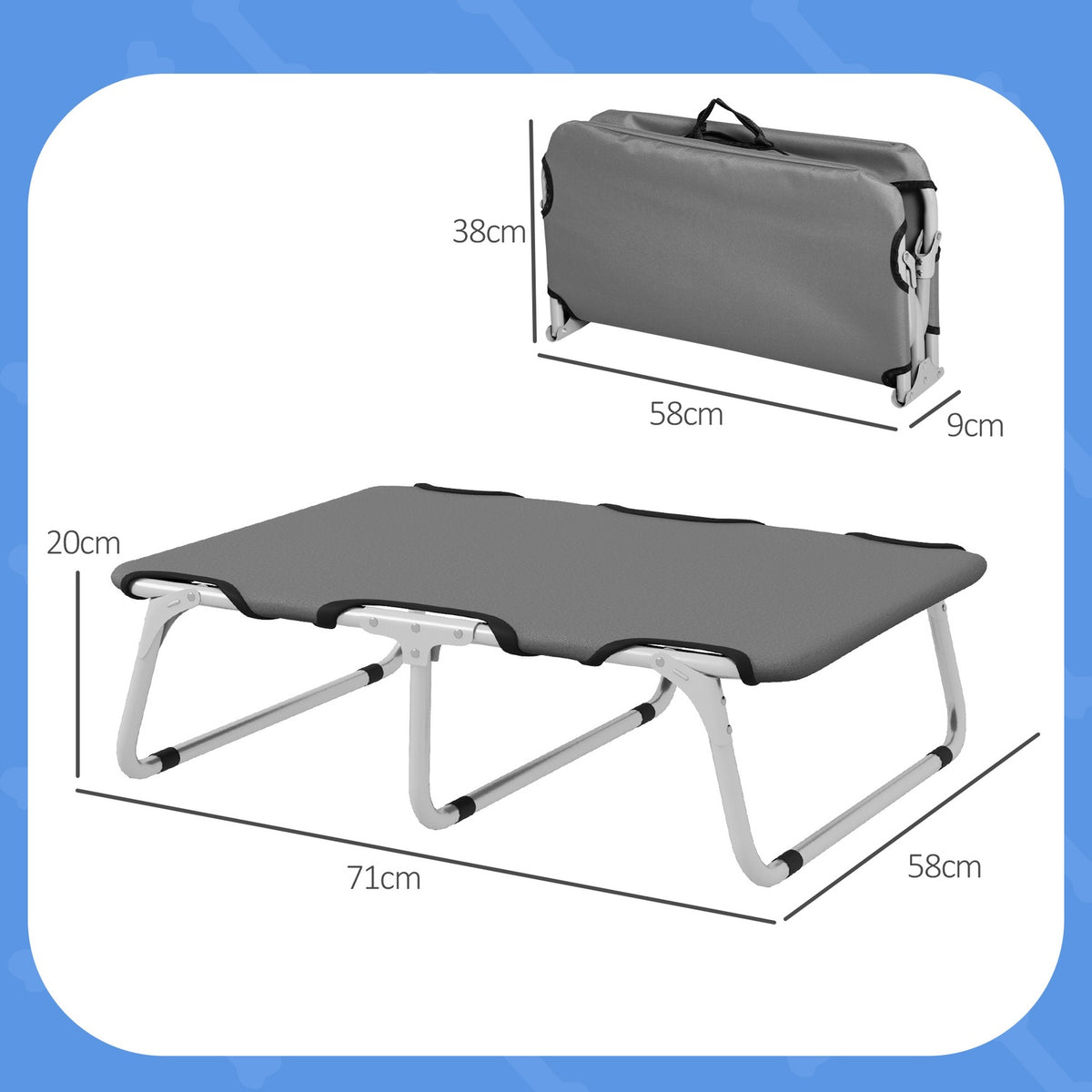 Elevated dog bed, outdoor pet bed, dog lounger for small dogs up to 10 kg, Oxford, gray 71 x 58 x 20 cm