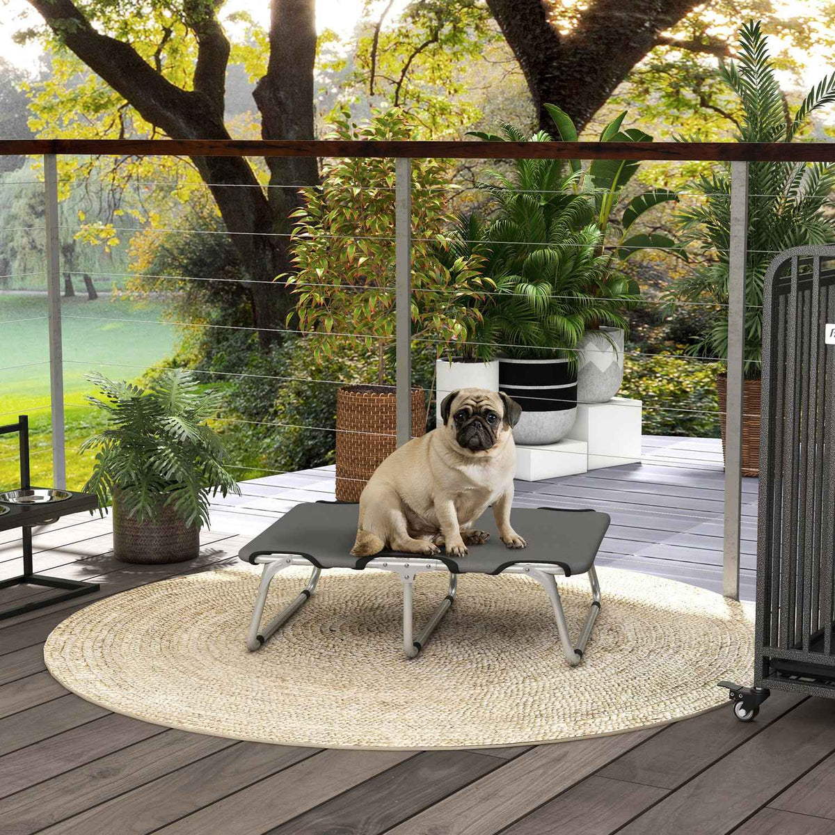 Elevated dog bed, outdoor pet bed, dog lounger for small dogs up to 10 kg, Oxford, gray 71 x 58 x 20 cm
