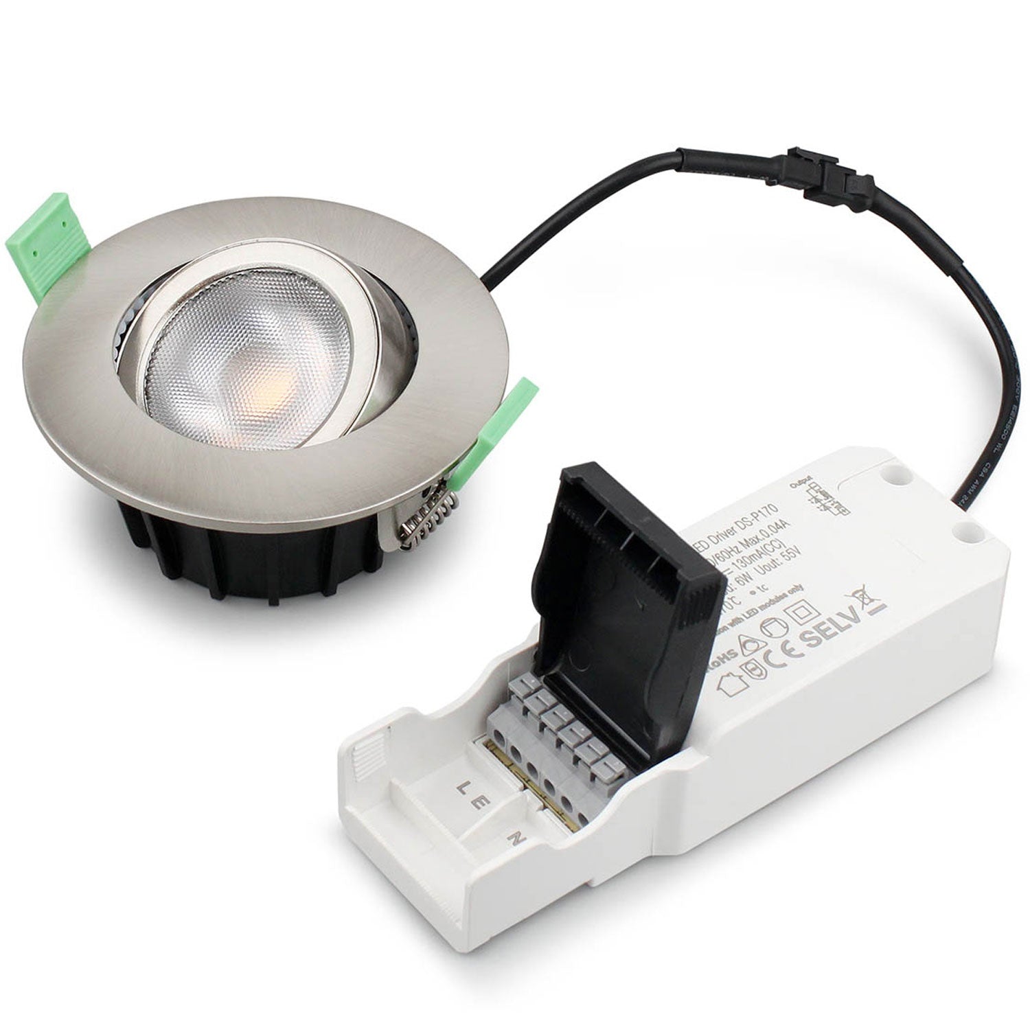 Ellen Recessed downlight Dim-to-Warm 520lm IP65 1-pack Brushed steel