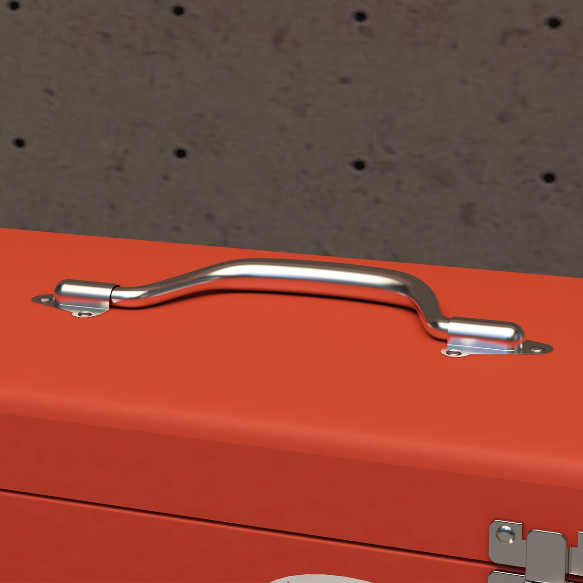 Empty tool box, 45 x 24 x 27 cm tool box with 3 drawers, top storage compartment, handle, tool box with 2 locks, steel, red