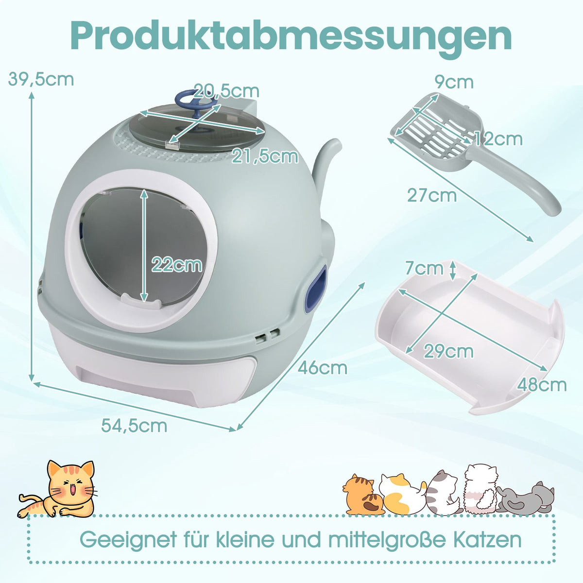 Enclosed Cat Litter Box with Tray & Scoop, Blue