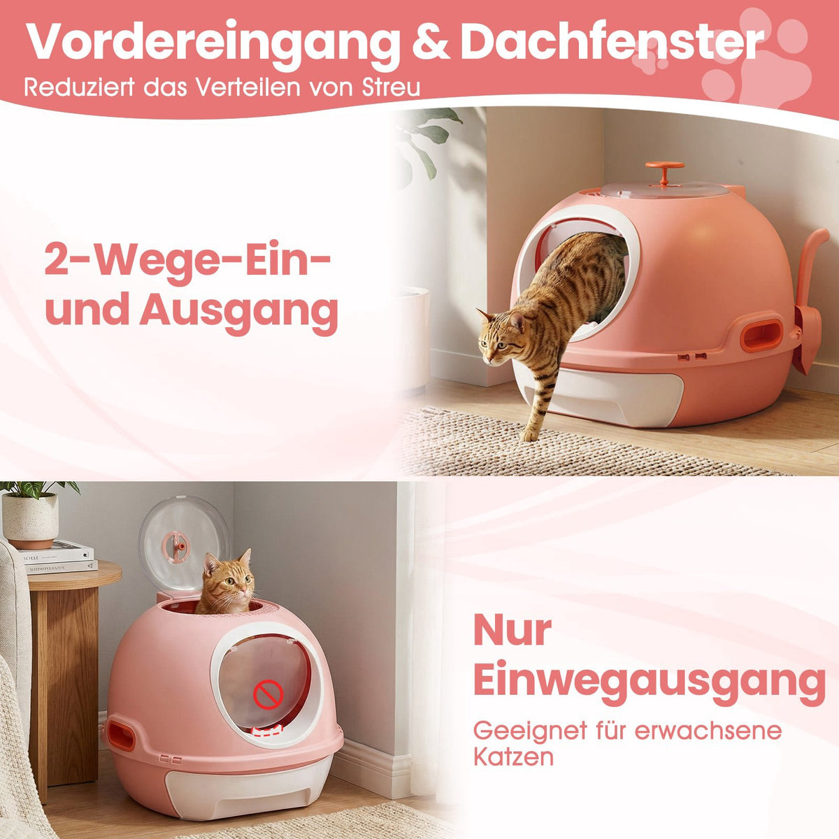 Enclosed Cat Litter Box with Tray & Scoop, Pink