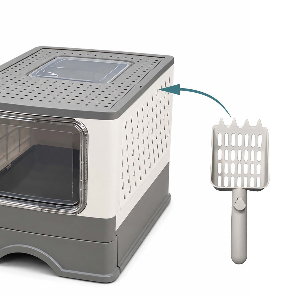 Enclosed Cat Litter Tray with Drawer, Foldable Design