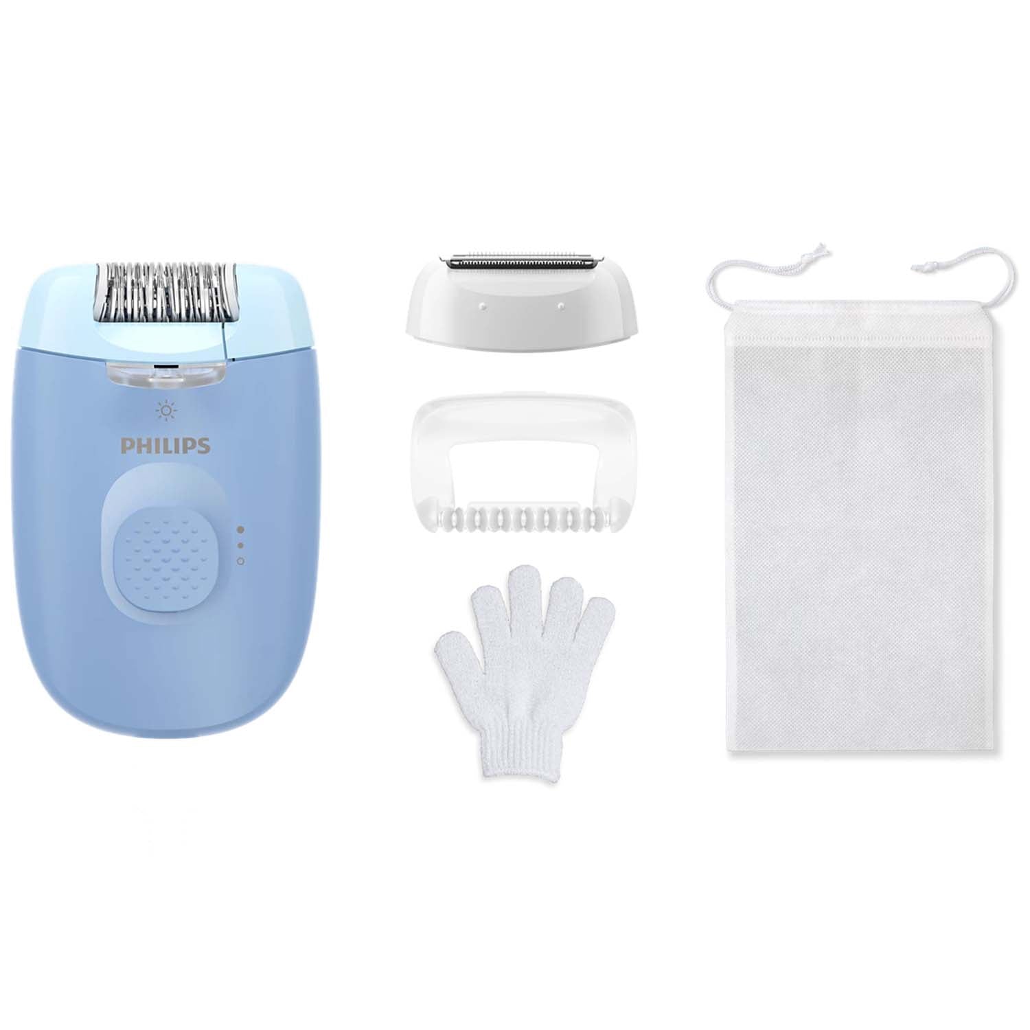 Epilator with Cord, 4 Attachments, LED Light, Massage Cap