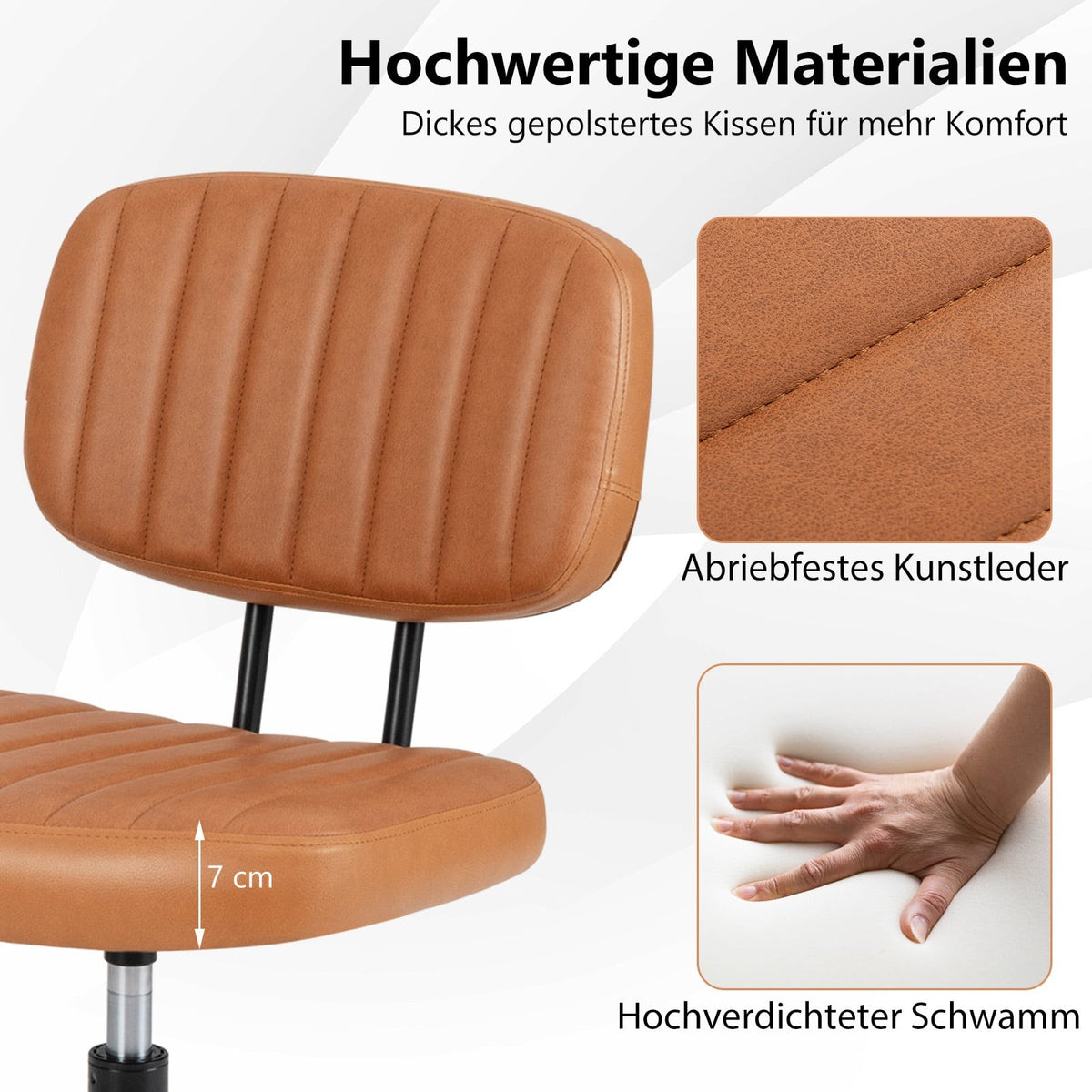 Ergonomic Armless Office Chair, Brown Faux Leather
