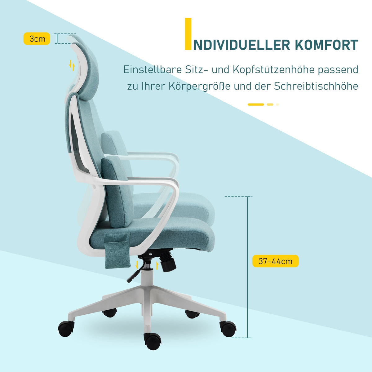 Ergonomic Executive Chair Height-Adjustable, Massage Function, Gaming Chair, Nylon, Blue, 62X60X114-122Cm