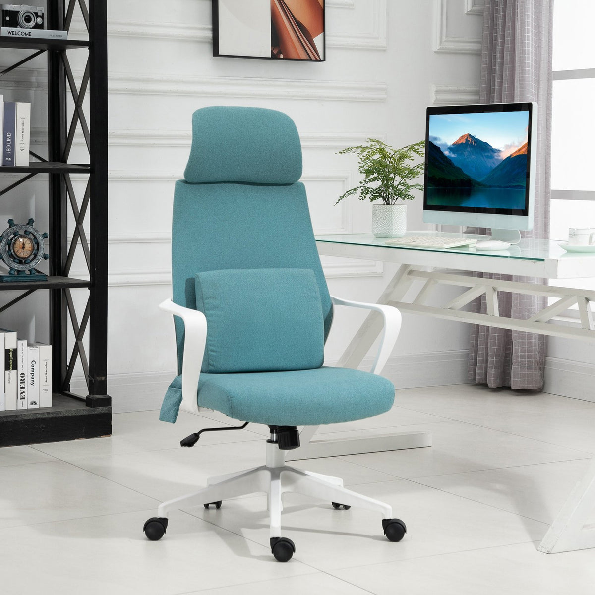 Ergonomic Executive Chair Height-Adjustable, Massage Function, Gaming Chair, Nylon, Blue, 62X60X114-122Cm