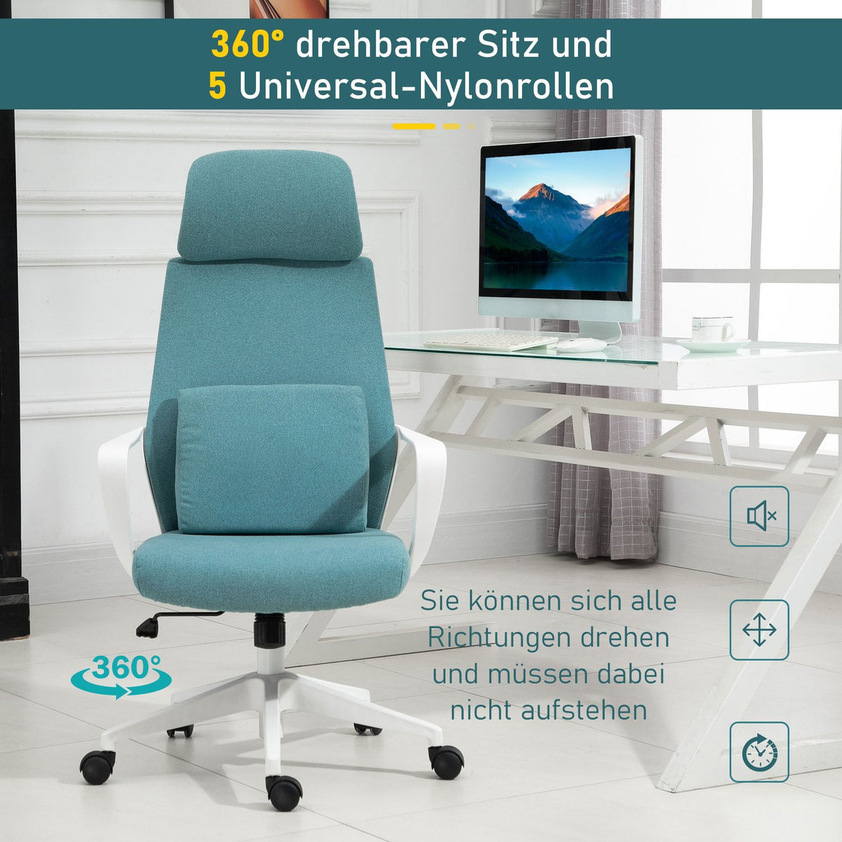 Ergonomic Executive Chair Height-Adjustable, Massage Function, Gaming Chair, Nylon, Blue, 62X60X114-122Cm
