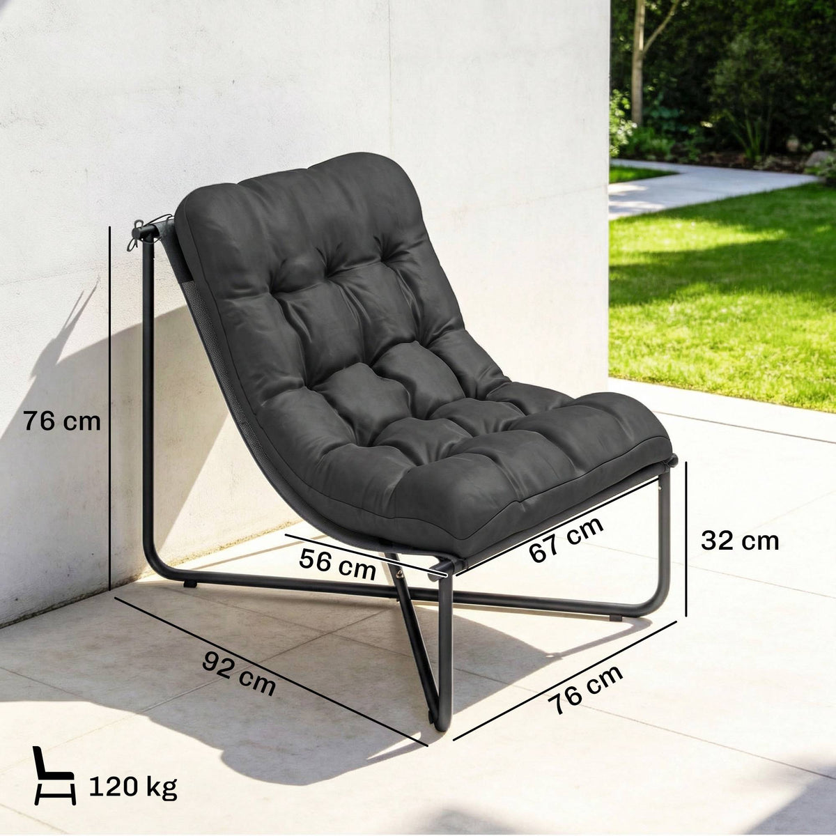 Ergonomic Garden Chair with Cushion, Dark Grey, 120kg Capacity