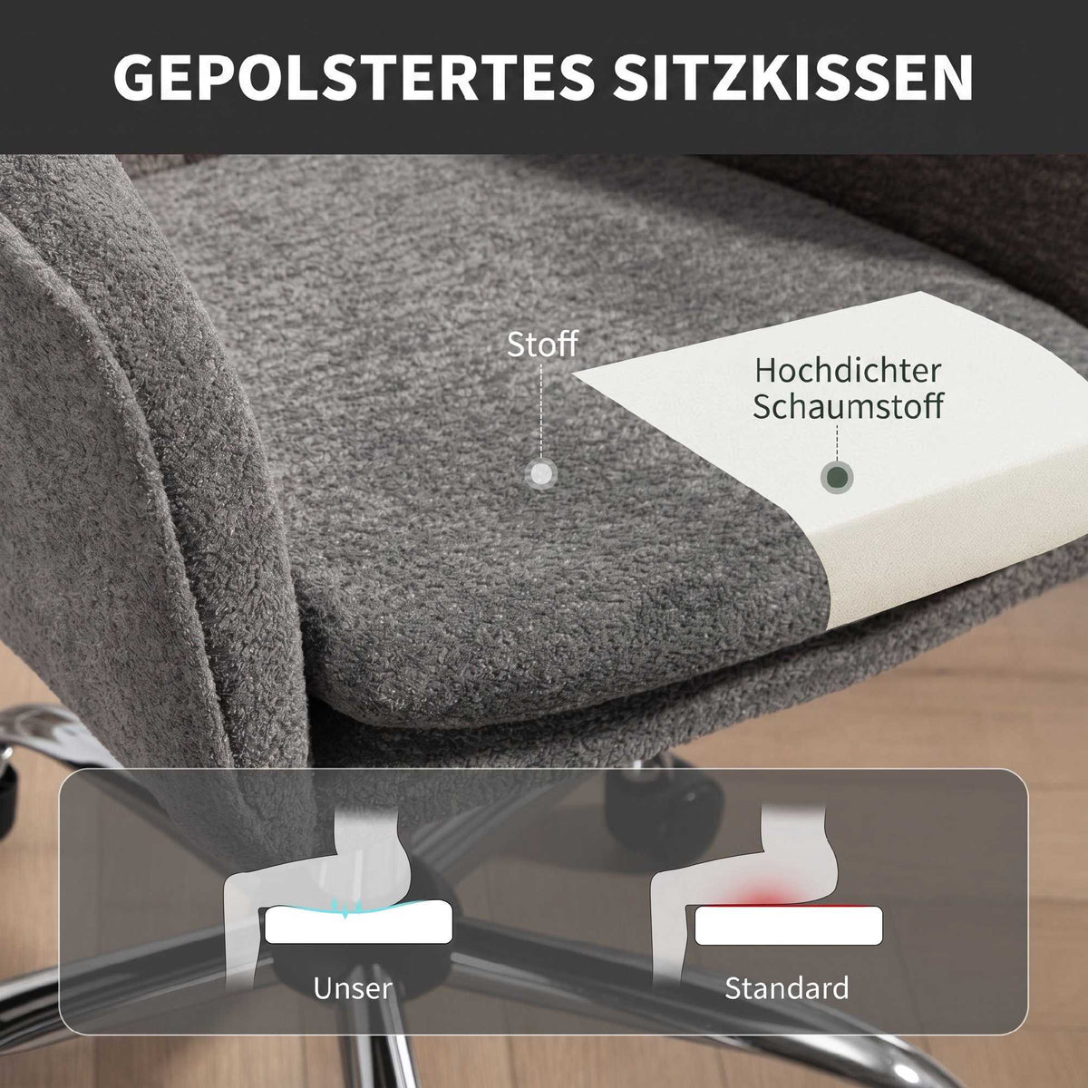 Ergonomic Grey Office Chair with Swivel and Rocking Function