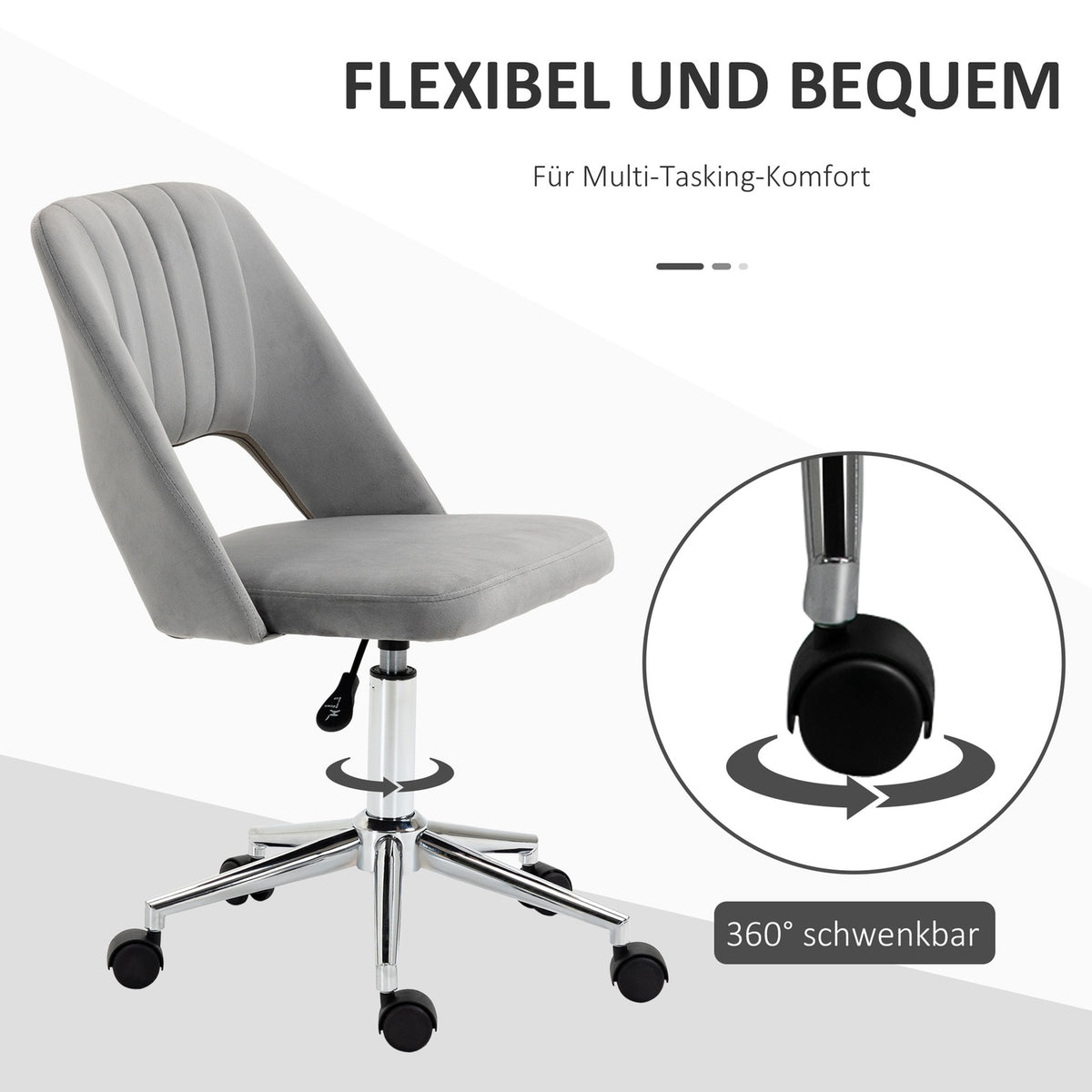 Ergonomic Grey Velvet Office Chair with Adjustable Height