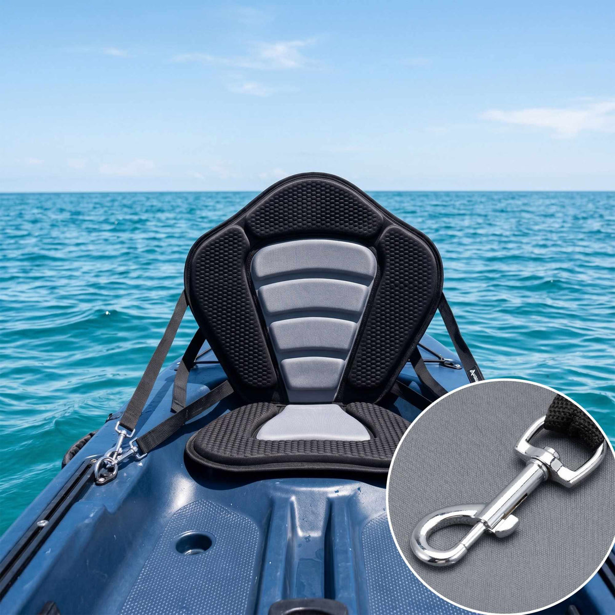 Ergonomic Kayak Seat Pad with Adjustable Straps, Black-Grey