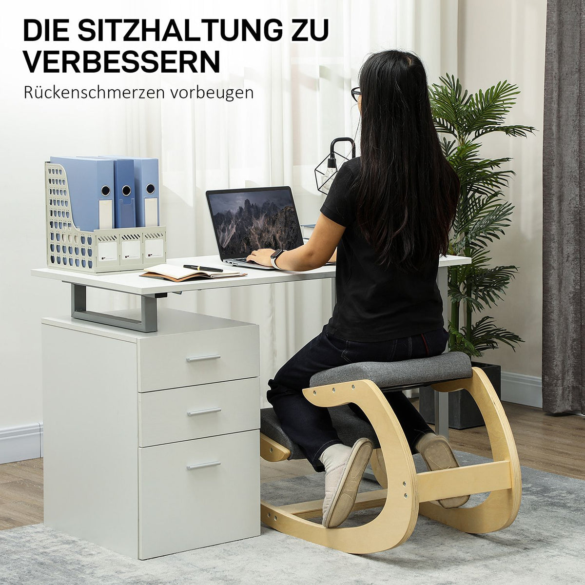 Ergonomic Knee Stool Rocking Knee Chair Desk Chair for Home Office Improve Posture Gray