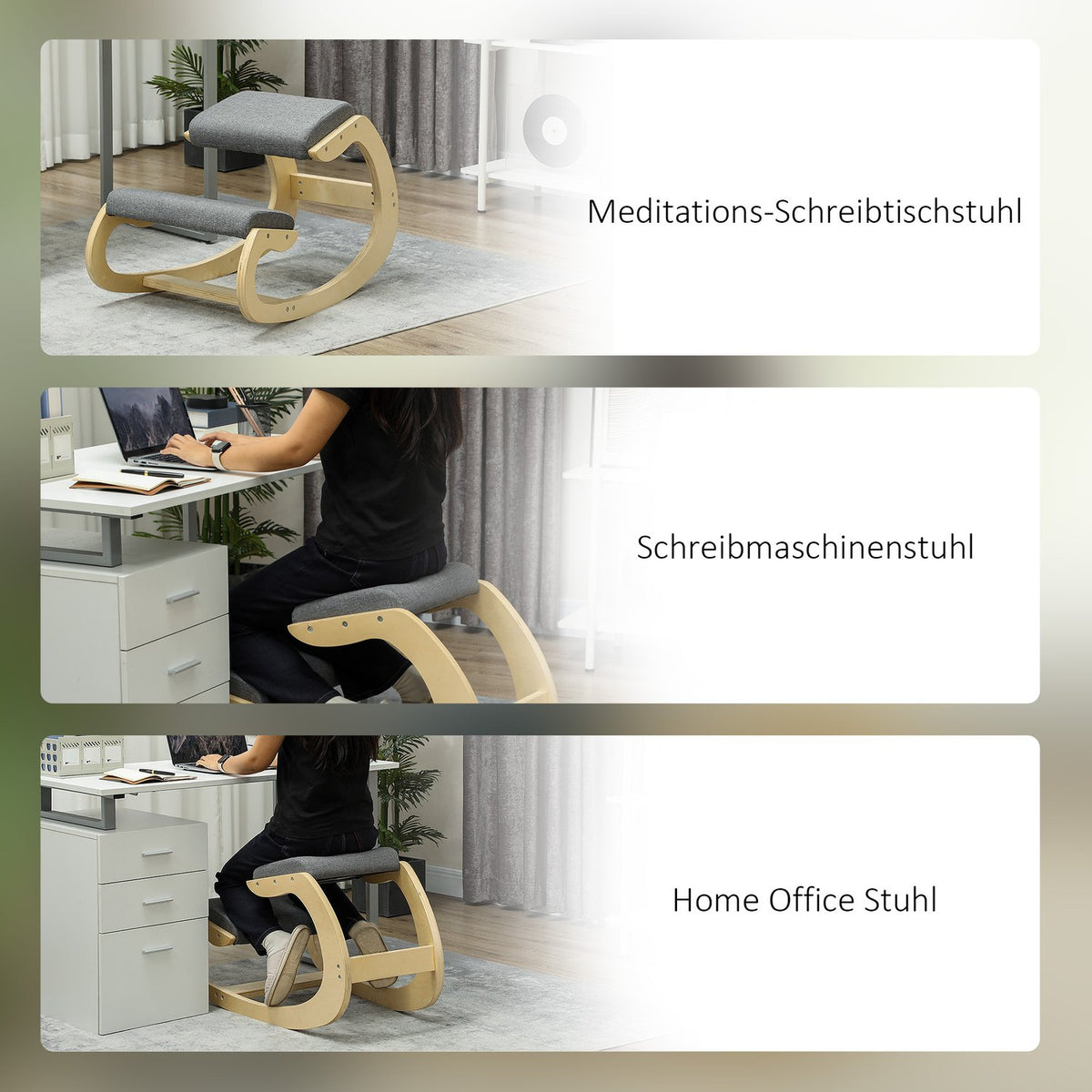 Ergonomic Knee Stool Rocking Knee Chair Desk Chair for Home Office Improve Posture Gray