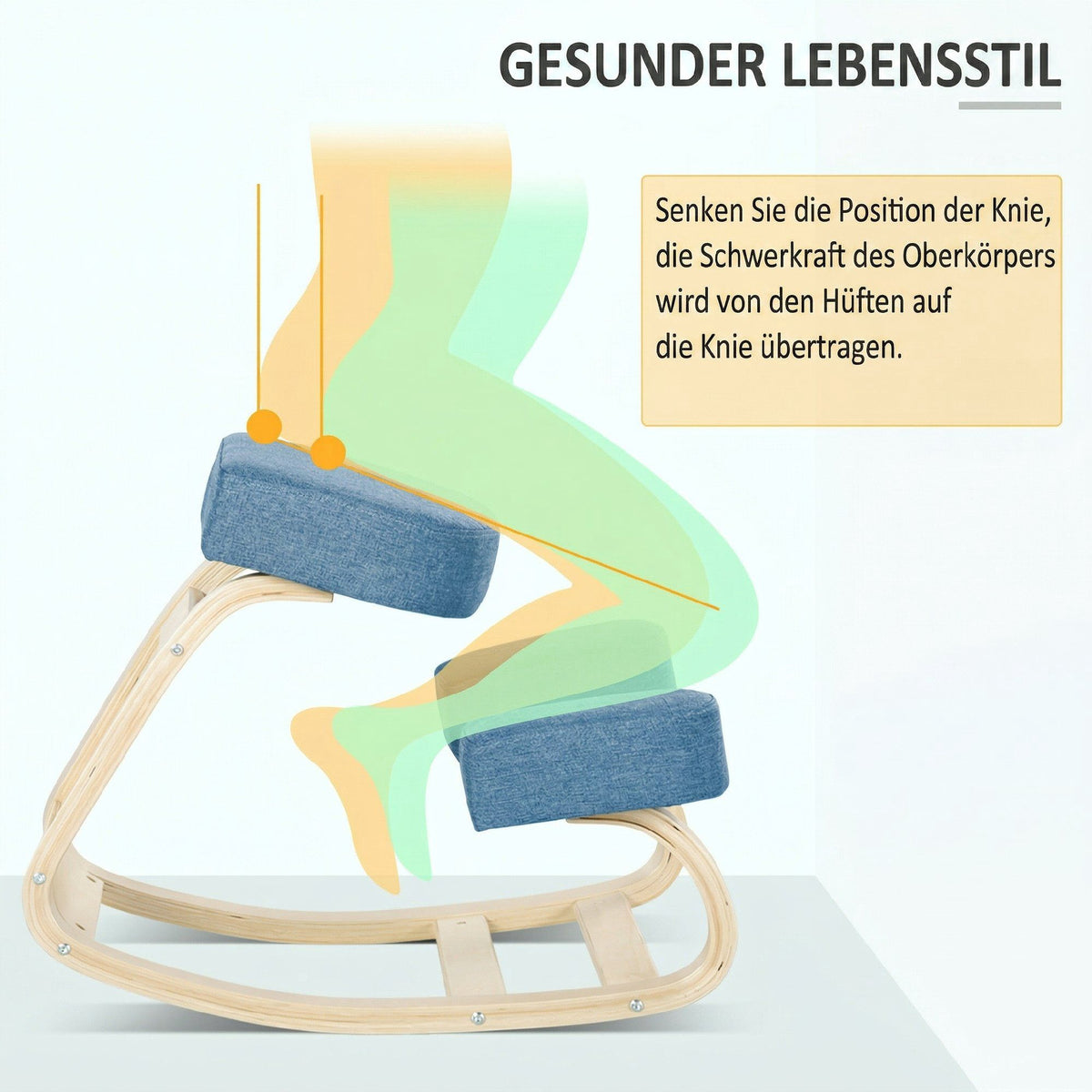 Ergonomic Kneeling Chair, Birch Wood, 120kg Capacity, Blue