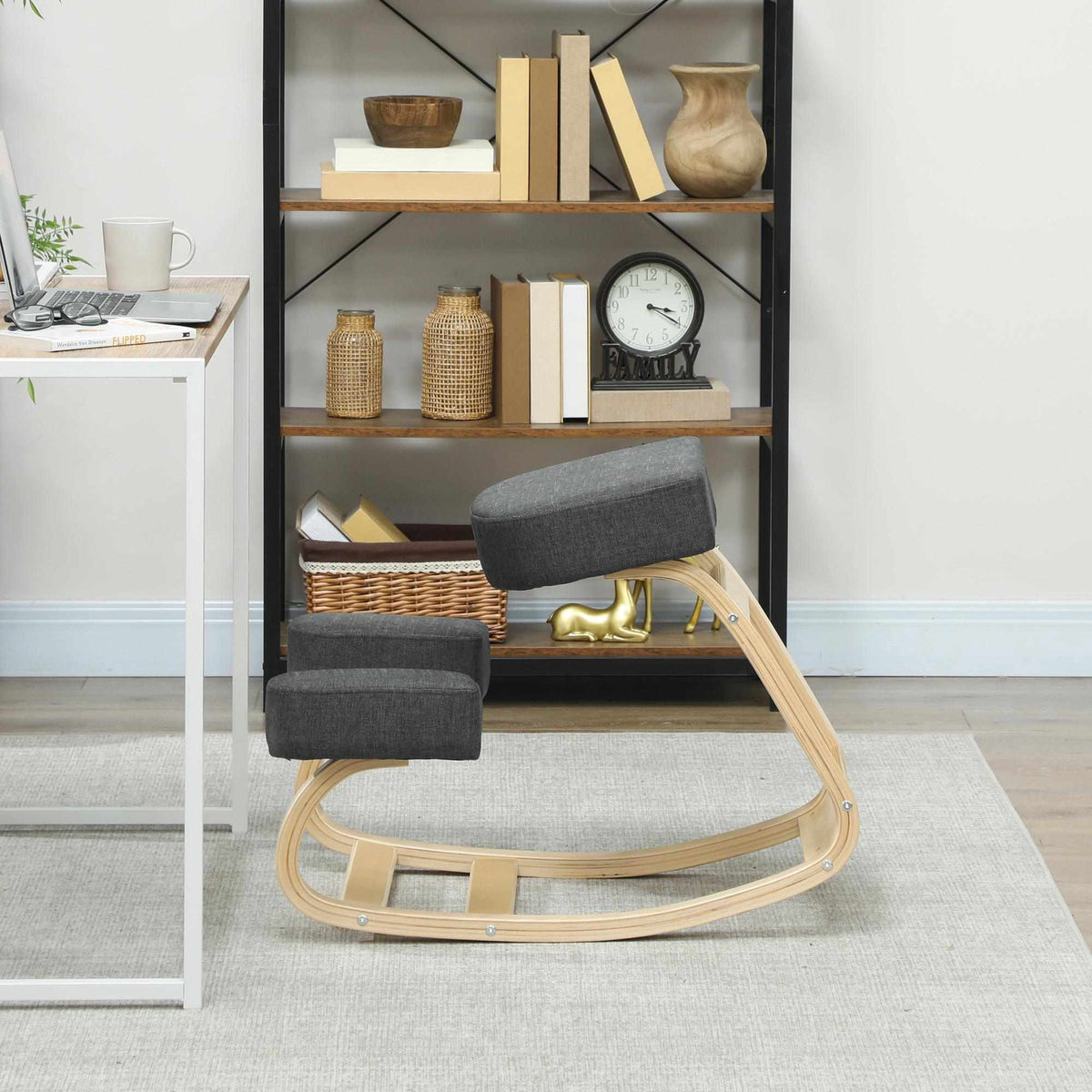 Ergonomic Kneeling Chair, Birch Wood, 120kg Capacity, Dark Grey
