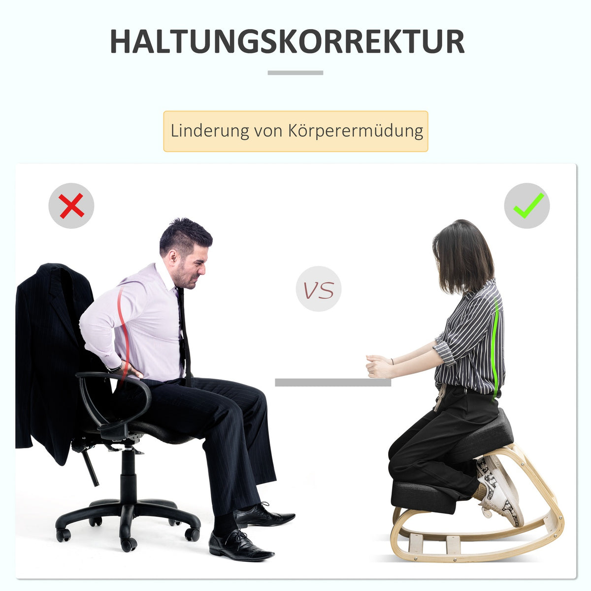Ergonomic Kneeling Chair, Birch Wood, Black, 120 kg Capacity