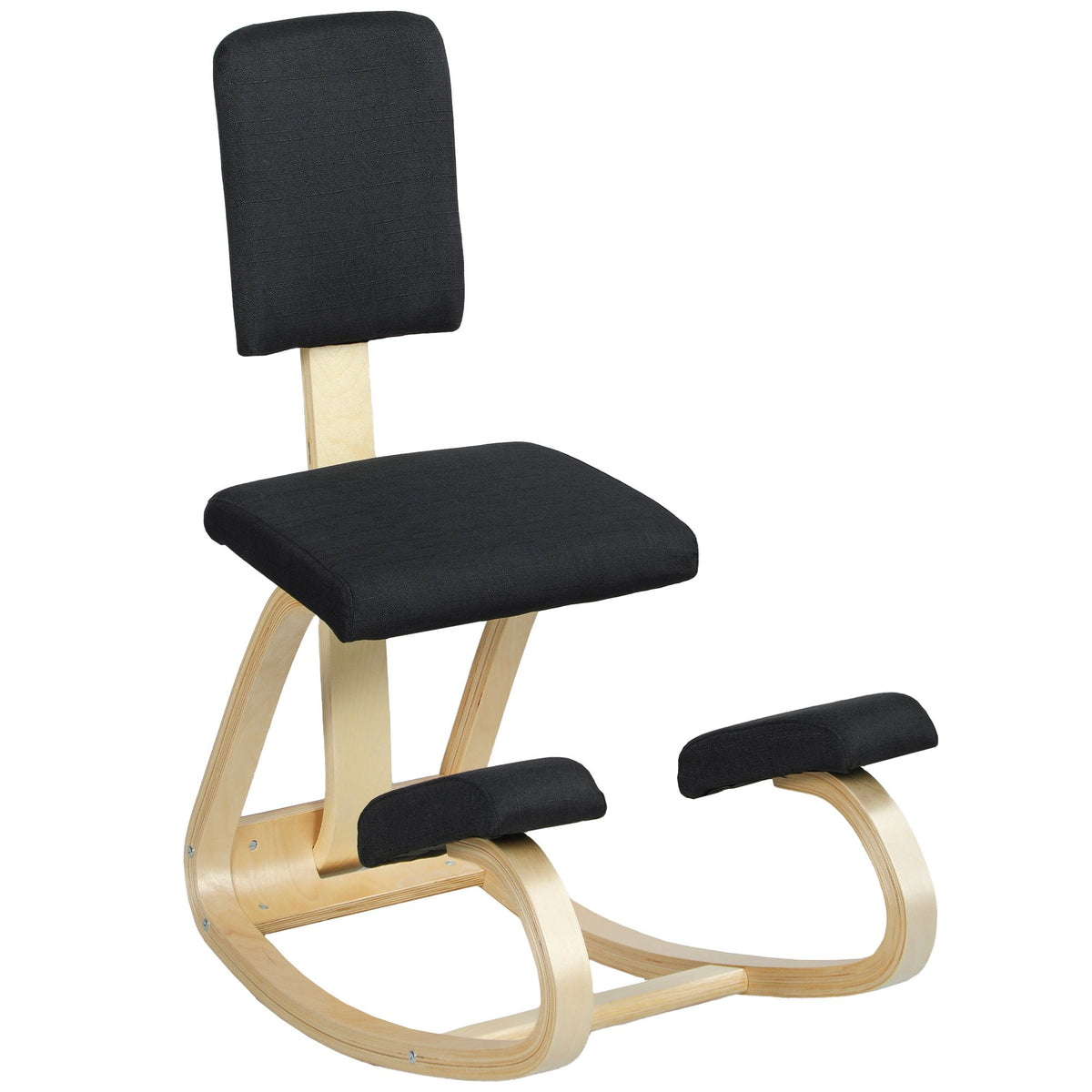 Ergonomic Kneeling Chair, Birch Wood, Black, Home & Office Use