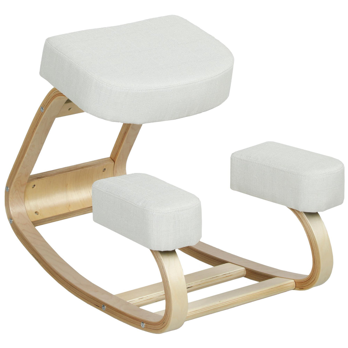 Ergonomic Kneeling Chair, Birch Wood, Cream White, 120kg Capacity
