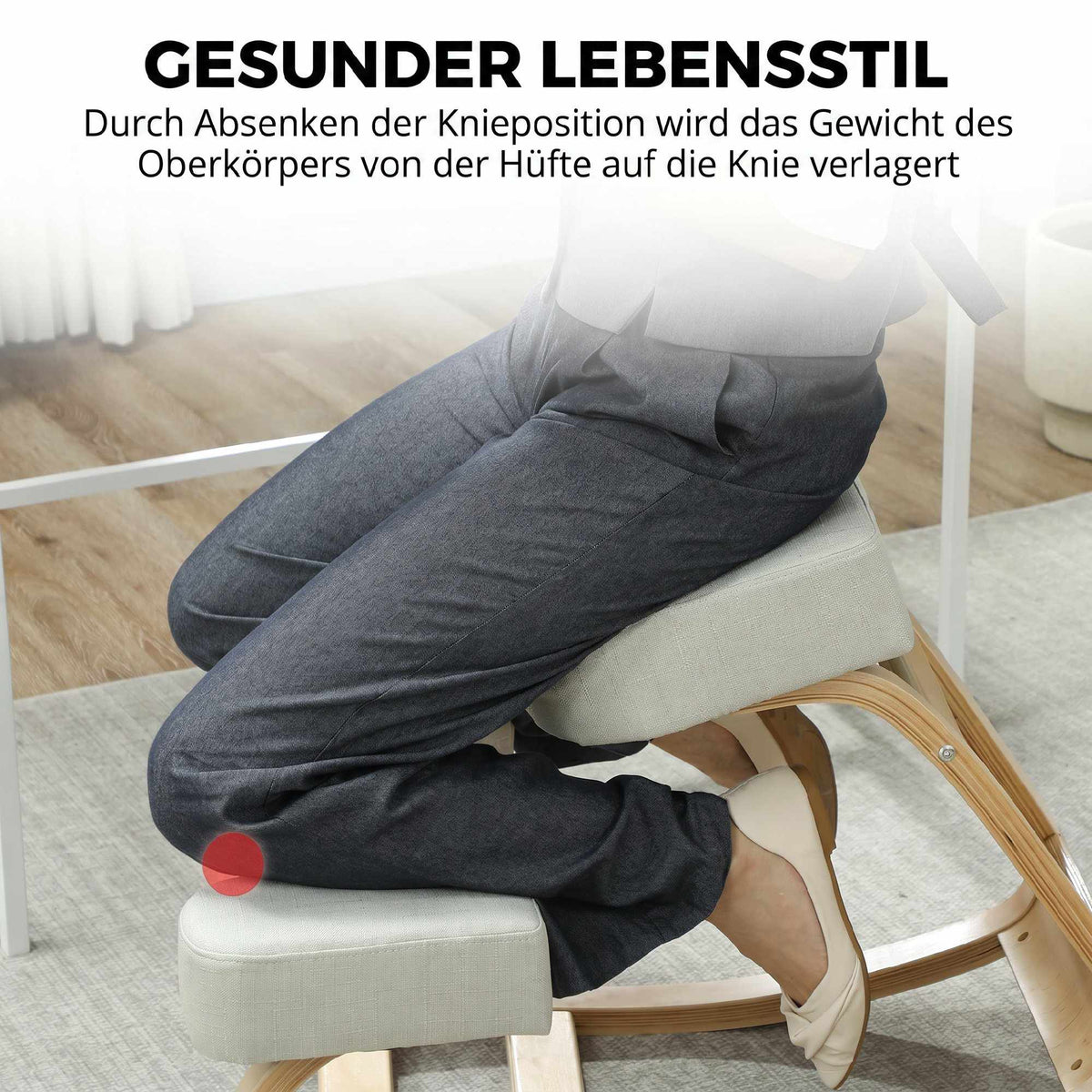 Ergonomic Kneeling Chair, Birch Wood, Cream White, 120kg Capacity