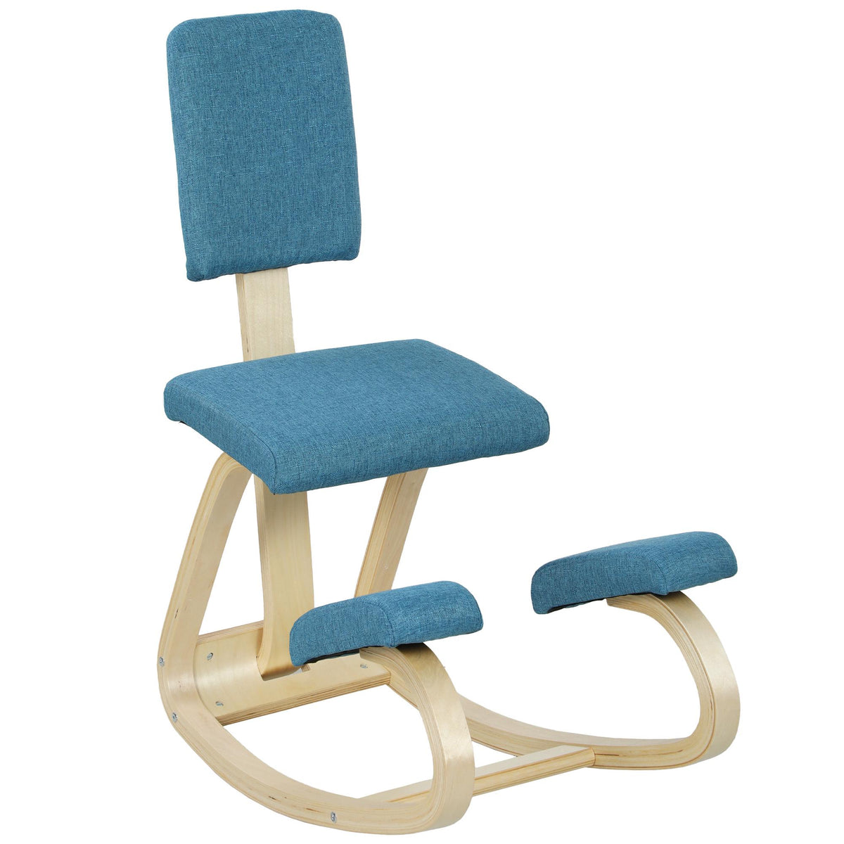 Ergonomic Kneeling Chair, Dark Blue, Birch Wood Frame