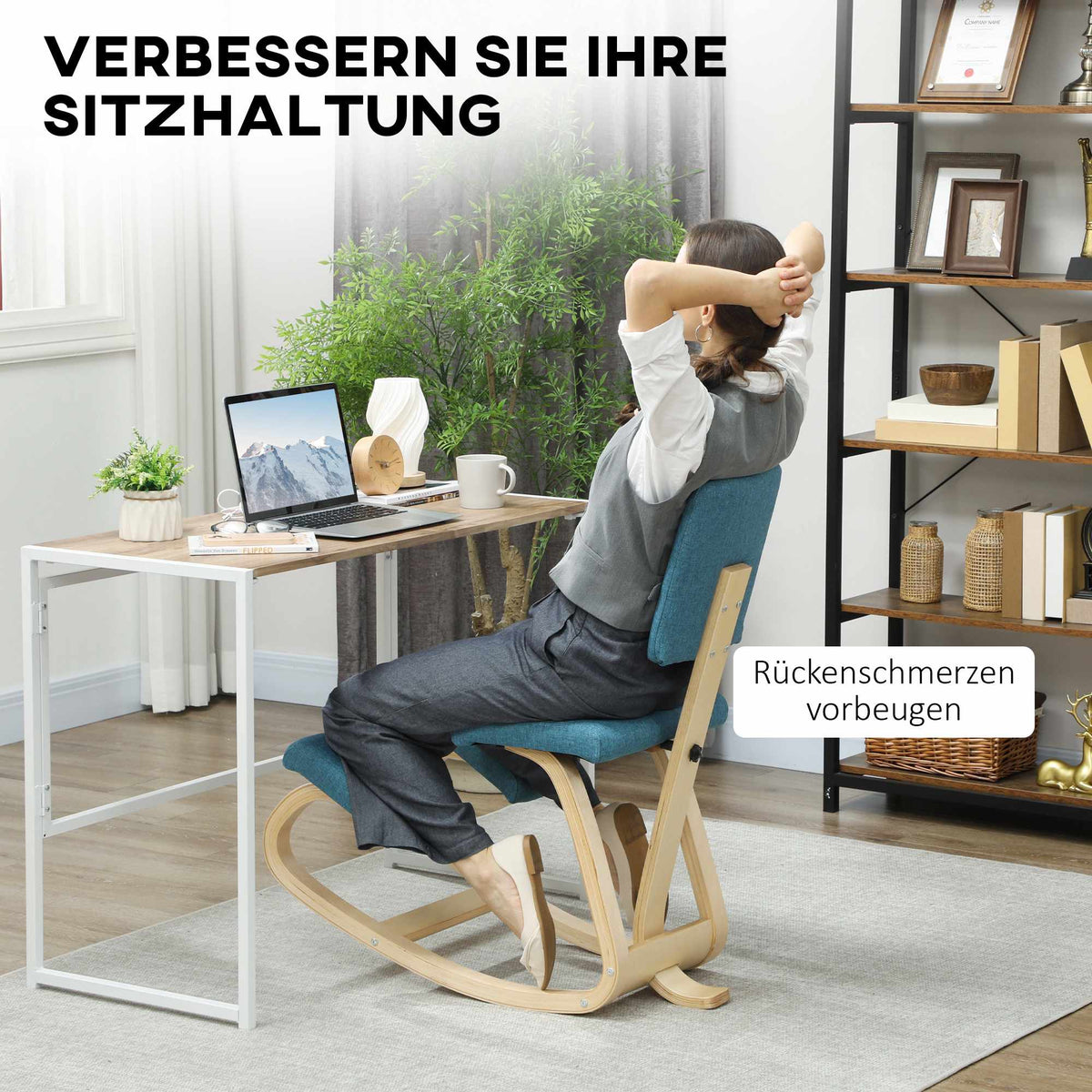 Ergonomic Kneeling Chair, Dark Blue, Birch Wood Frame